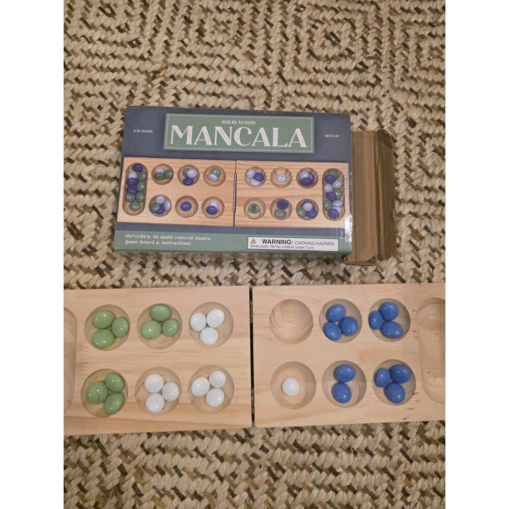 Solid Wood Mancala Board Game 2005 Target 30 Stones - Picture 5 of 16
